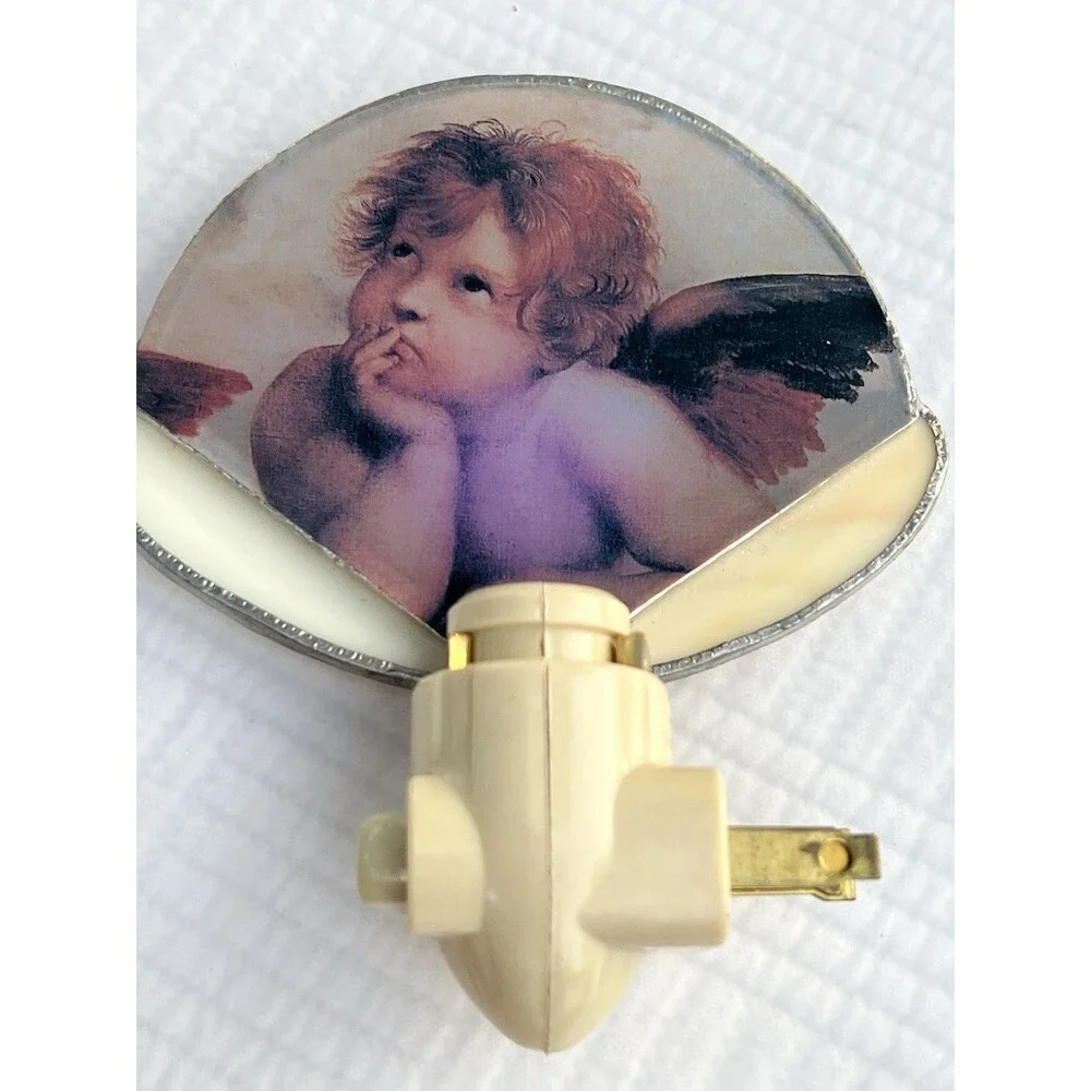 Vintage Cherub Angel Night Light Stained Glass Raphael Victorian Cottagecore